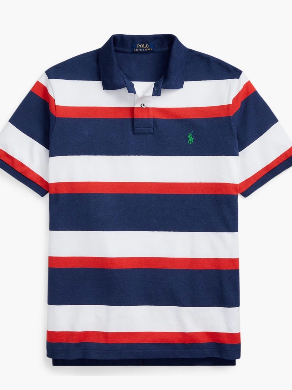 NEW Polo Ralph Lauren Custom Fit Striped Pique Cotton Polo Red/Navy L